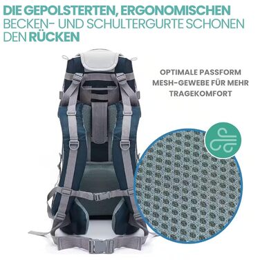 Переноска Fillikid - люлька на спині із захистом від сонця, поясом, дитячим рюкзаком і відділеннями для зберігання - рюкзак для по