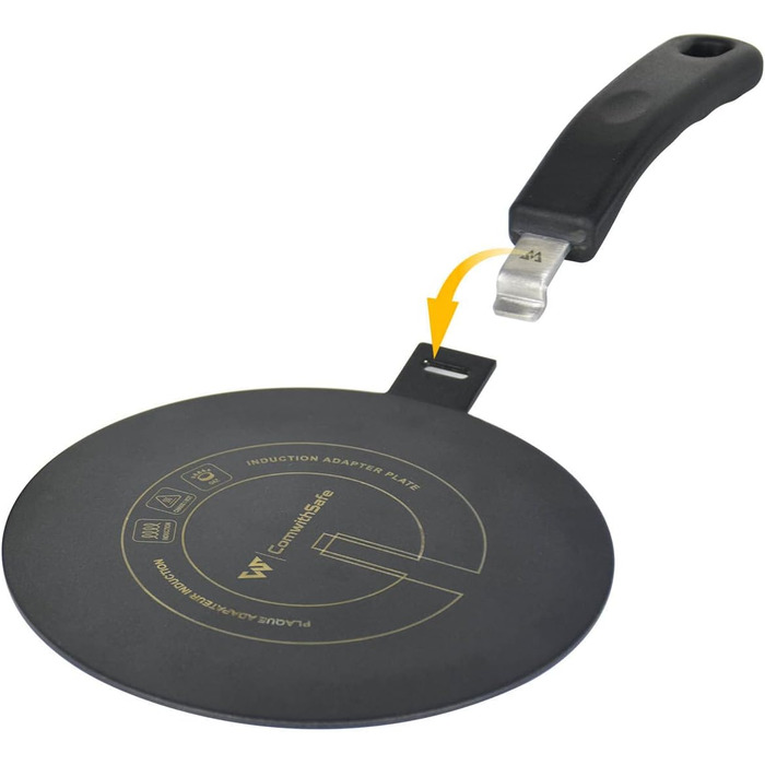 Індукційний адаптер ComwithSafe, 24 см, зі знімною ручкою, ізольований, не змінює колір після використання, нагрівальний колектор з високотемпературним покриттям, чорний - диск індукційного/газового реле