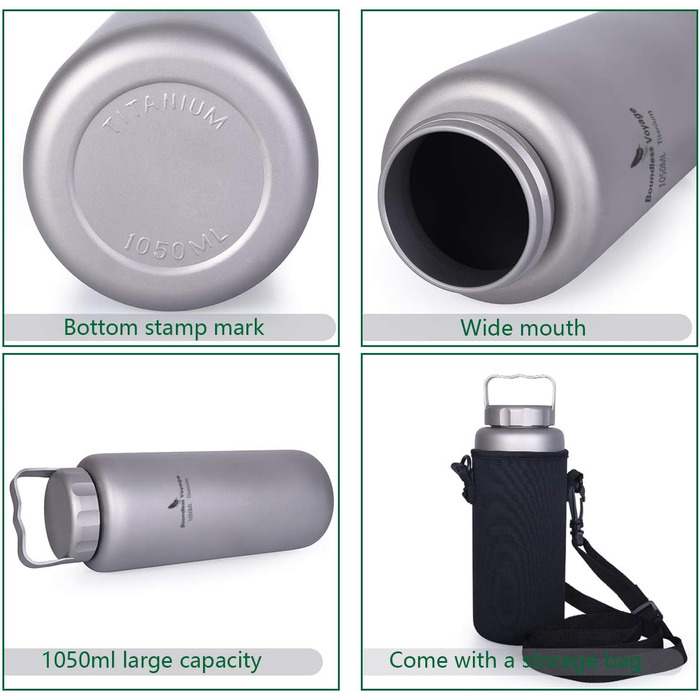 Мл титанова пляшка для кемпінгу, відкритого типу, посуд із широким горлом, легка портативна пляшка для води, велика пішохідна пляшка для пікніка, одношарова питна пляшка з ручкою Ti3006D 1050 мл з ручкою Ti3006d, 1050