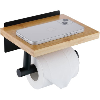 Головна сторінкаХенг Тримач для туалетного рушника з поличкою з натурального бамбука Тримач для туалетного рушника з нержавіючої с