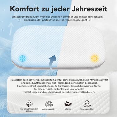 Подушка для шиї - Регульована по висоті подушка для підтримки шиї для полегшення болю в шиї - Ергономічна подушка з піни з ефектом пам&39яті - Чохол, який можна прати, 70x39,6 см, білий