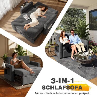 Диван YOUDENOVA з функцією сну, Розкладний диван з 5-позиційною регульованою спинкою, Диван-ліжко зі столиком та бічною кишенею, 2-місний диван-ліжко 177x135 см, Вельветово-сірий