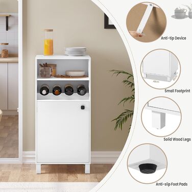 Кухонна шафа WOLTU з винною полицею, книжковою полицею, кухонною полицею, багатофункціональною шафою для зберігання, книжковою шафою, з дверцятами та регульованими полицями, білою, 48x108x40 см, KSK01ws