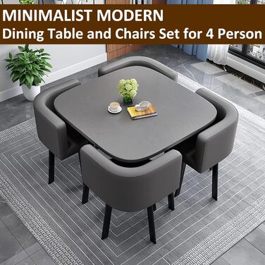 Обідній комплект із 4 стільцями, маленький круглий обідній стіл 90 см, для 4-6 осіб, для їдальні, кухні, вітальні, сучасні кухонні стільці (80 см сірого кольору)