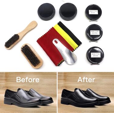 Набір для чищення взуття та набір із 12 предметів - набір для чищення шкіряного взуття з коричневим чорним воском, щітки для полірування взуття - компактний набір для чищення взуття