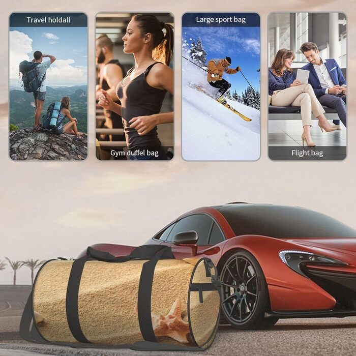 Спортивна сумка, дорожня сумка, пляжна сумка, з малюнком мушлі та піску, сумка на нічліг, чорна, універсальний розмір, сумка для подорожей