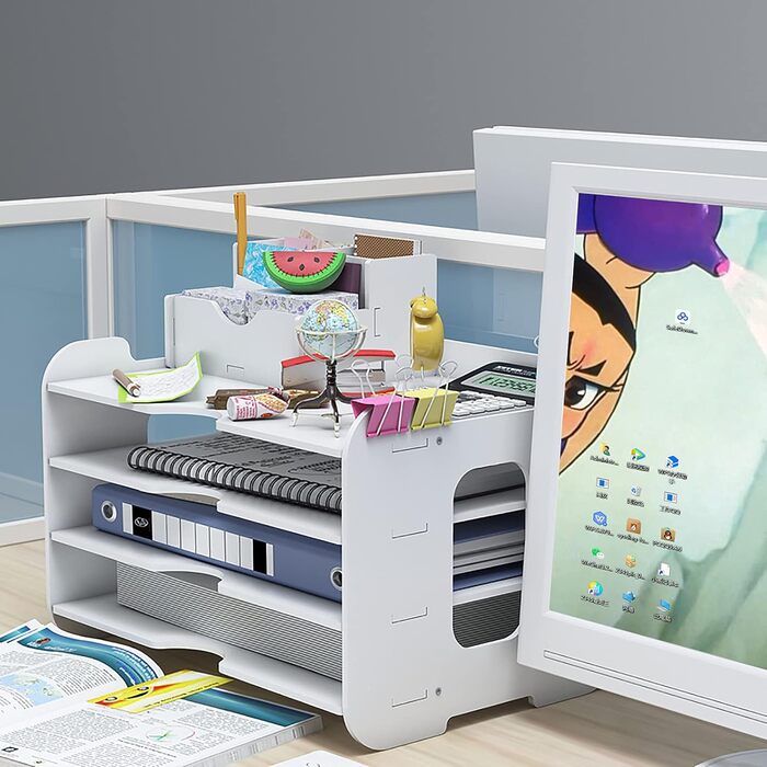 Органайзер для лотків для листів Hggzeg, органайзер для офісного столу, акуратна полиця для зберігання, тримач для документів, лотки для паперу формату A4 для дому, офісу, школи, 4 яруси 34,5 x 25 x 22,6 см