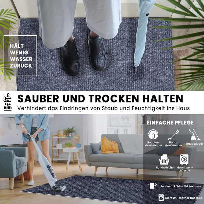 Нековзка килимова доріжка для передпокою 240x60 см, килимова доріжка, яку можна прати, для входу, кухні, спальні, вітальні, передпокою, довга, килимок для дверей, килимок для входу, брудозатримуючий килимок, для приміщень (темно-сірий), темно-сірий 60 x 2