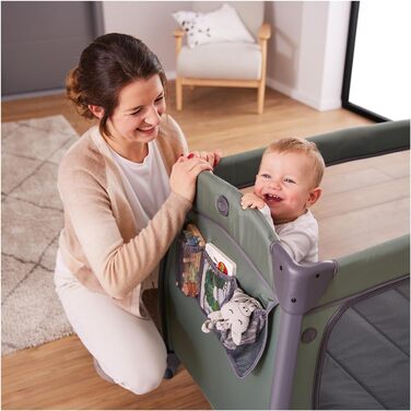 Темно-зелений - дитяче ліжечко для подорожей від народження до 15 кг з вкладишем для новонароджених, пеленальний килимок, сумка для перенесення, колеса, ігрова зона XL, компактна та складається. Play N Relax Center темно-зелений
