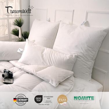 Пухова подушка, виготовлена в Німеччині, 3-камерна, 80x80 см, білого кольору, підходить для алергіків, сертифікована за стандартом Oeko-Tex Standard 100, клас 1, Downpass 80 x 80 см 1
