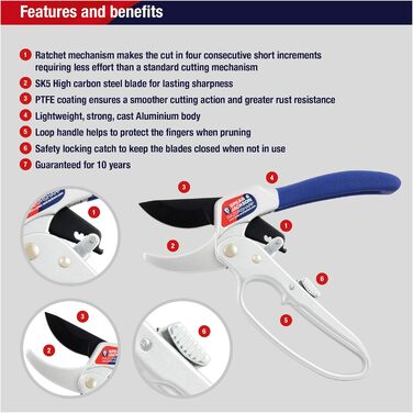 Садові ножиці Spear & Jackson 6358RS Razorsharp з храповим механізмом та ковадлом - професійні ножиці для троянд з ергономічною ручкою, міцні садові ножиці для точного зрізання, ідеально підходять для вимогливого догляду за садом.
