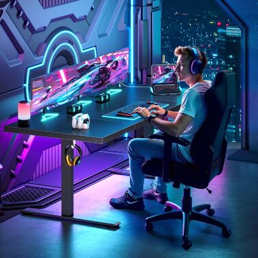 Стіл OffiGo з регульованою висотою 180x70 см, стільниця 35 мм, електричний стіл з розеткою, стіл для роботи стоячи з міцними Т-подібними ніжками, ідеальна ергономіка для офісу, ігор, чорний 180 x 70 см (35 мм)