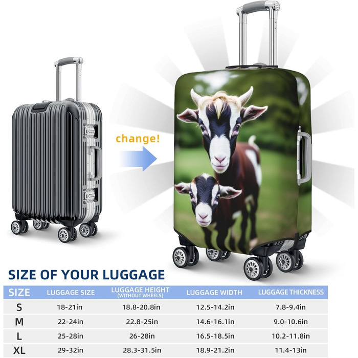 Чохол для валізи Ziegen, міцний захист, підходить для багажу розміром 45.7-81.3 см, малий, Чорний