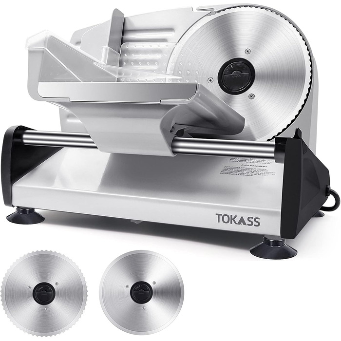 Електричний нарізувач їжі потужністю 200 Вт з нержавіючої сталі - регульований кухонний комбайн від 0 до 15 мм - 2 леза - Слайсер для ковбаси - Нарізка для хліба, Шинка, електричний ніж М'ясо та сир 2 леза срібло 200 Вт Потужність