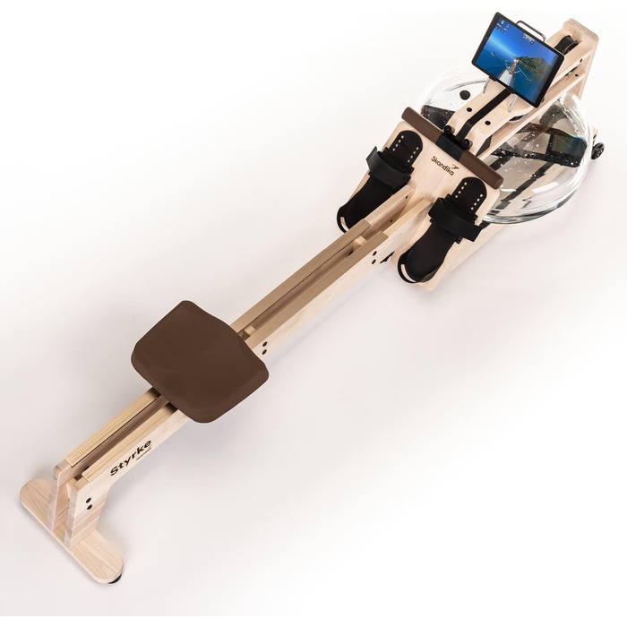 Водний гребний тренажер преміум-класу Skandika Styrke Зроблено в Німеччині, дерев&39яний водний гребний тренажер, функція застосунку Kinomap, домашній гребний тренажер, масив ясена з Німеччини, природний досвід веслування, до 180 кг, арктично-білий, корич