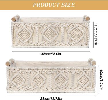 Кошики для зберігання макраме кошик для зберігання в стилі бохо з дерев&39яною ручкою, кошик для зберігання у ванній кімнаті, набір плетених кошиків макраме ручної роботи для ванної кімнати, спальні та гардеробної, 2