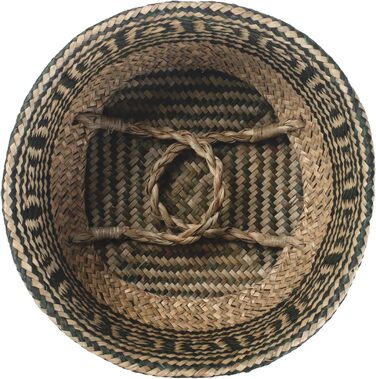 Кошик для рослин з морської трави, квітковий горщик, великий натуральний плетений кошик для білизни з ручкою для зберігання рослинних іграшок (чорна смужка), 32 x 28 см, чорна смужка