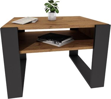 Журнальний столик 6553,6 см Стіл для вітальні з інженерної деревини, Міцний та сучасний журнальний столик з додатковим місцем для зберігання Журнальний столик, дуб Вотан/чорний, прямокутний 6553,6 см Дуб Вотан / чорний