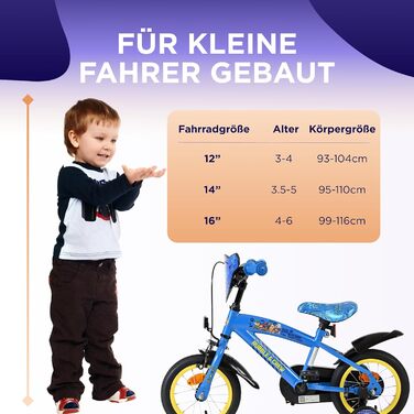 Дитячий велосипед Volare Rubble & Crew 12 35 років Ручне та ножне гальмо, знімні бічні колеса, захист ланцюга та світловідбивачі Регульоване сідло Подарунок для дівчаток та хлопчиків