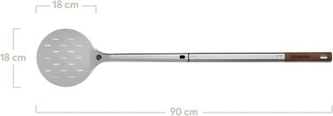 Кругла, лопата з перфорованого алюмінію з ручкою з дерева акації та штепсельним механізмом, термостійкий для печі для піци 95 см x