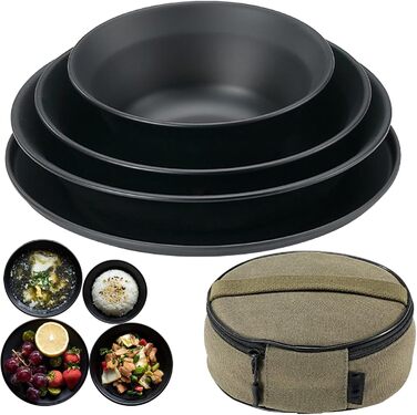 Кемпінговий посуд Посуд з нержавіючої сталі для кемпінгу Столові прибори, термостійкі, з сумкою для зберігання, багаторазові, для пікніків, походів, обідів на свіжому повітрі, 18 x 18 x 7,5 см