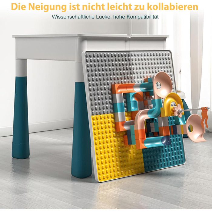 Дитячий стіл 7-в-1, комплект дитячого столу та стільця, стіл з будівельних блоків, багатофункціональний робочий стіл, розвивальна іграшка для розвитку дитини, двостороння стільниця (з 548 будівельними блоками)