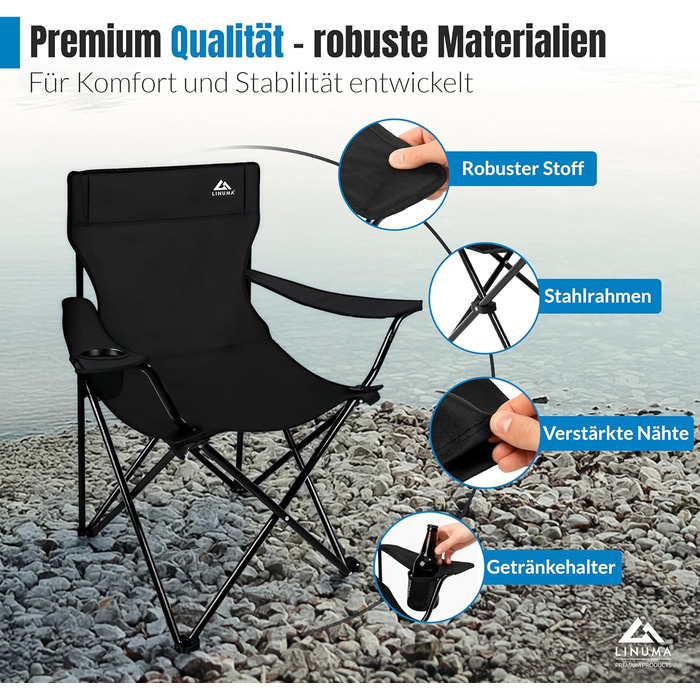 Складаний стілець ЧОРНИЙ Кемпінговий стілець Рибальський стілець з тримачем для напоїв та сумкою для перенесення - Складаний рибальський стілець - Складаний стілець Садовий стілець Складаний стілець Крісло для відпочинку Рибальський стілець Складаний (1, 