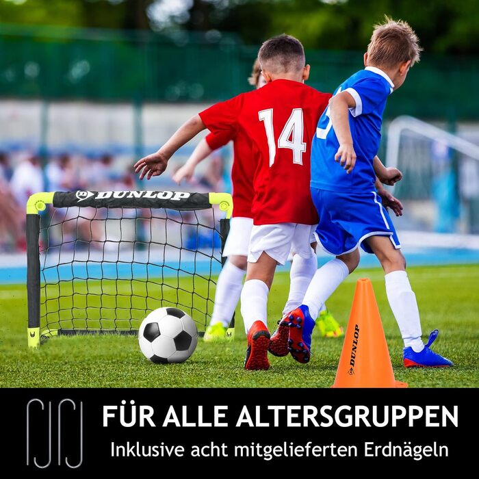 Футбольні ворота Dunlop - Складані футбольні ворота - Футбольні ворота для дітей садівництва - Футбольне тренувальне обладнання для використання в приміщенні та на вулиці - Чорний/Жовтий, 2 шт. 50x44x44 см