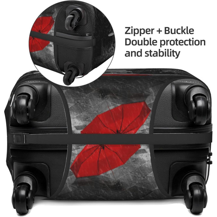 Чохол для валізи BAFAFA з принтом Червона парасолька, захист від подряпин та пилу, еластичний, чорний, розмір 80