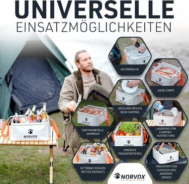 Складана чаша для вулиці - 15 л або 20 л - універсальна як миска для миття посуду, умивальник, корито для миття посуду або як складне відро Крижано-сірий помаранчевий - 20 л