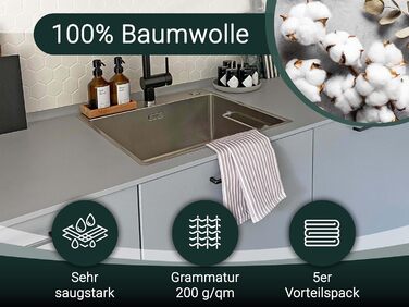 Набір з 5 бавовняних чайних рушників розміром 50x70 см - добре поглинаючі та міцні кухонні рушники - можна прати при температурі д