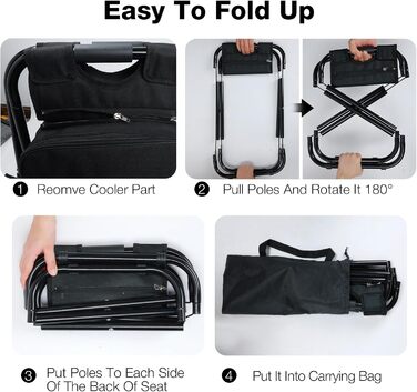 Компактний кемпінговий стілець зі знімною сумкою-холодильником об&39ємом 15 л, легке сидіння-рюкзак зі складною рамою, міцний складаний стілець для риболовлі, пікніків, трекінгу, полювання, походів, чорний