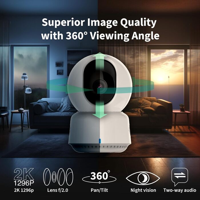 2K Indoor Security Camera E1, Pan & Tilt, HomeKit Secure Video, Two-Way Audio, Night Vision, Tracking People, Wi-Fi 6, Supports HomeKit, Alexa, Google Home, SmartThings, IFTTT, 2K Indoor Security Camera E1, Pan & Tilt, HomeKit Secure Video, Two-Way Audio,