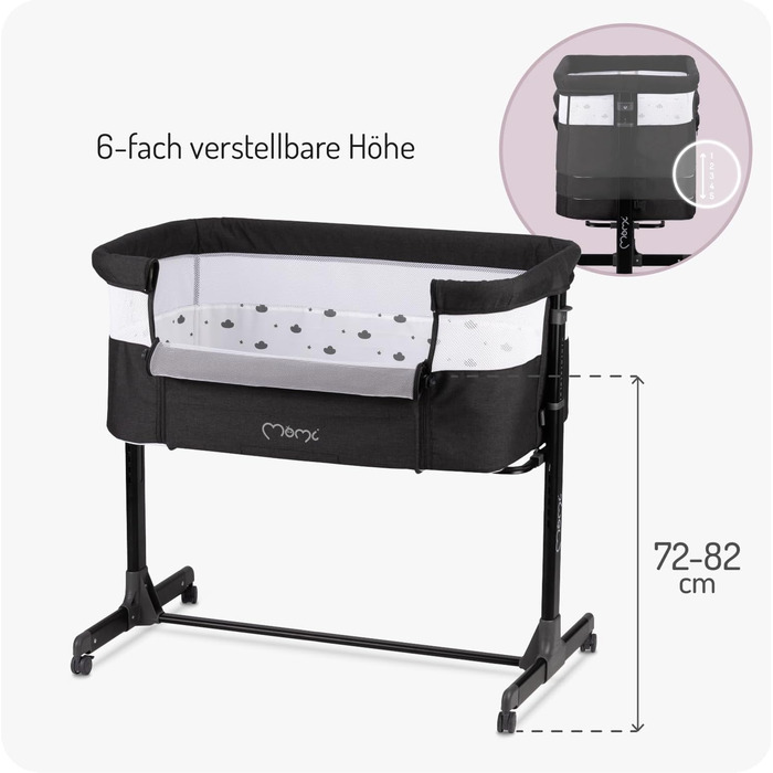 Багатофункціональна тумбочка та дитяче ліжко MoMi REVO, 6-рівневе регулювання висоти від 72 до 82 см, темно-сірий колір