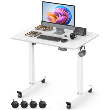 Стіл з регульованою висотою, 80x60 см, високоякісна стільниця, електричне регулювання висоти столу, комп&39ютерний стіл з функцією пам&39яті, білий