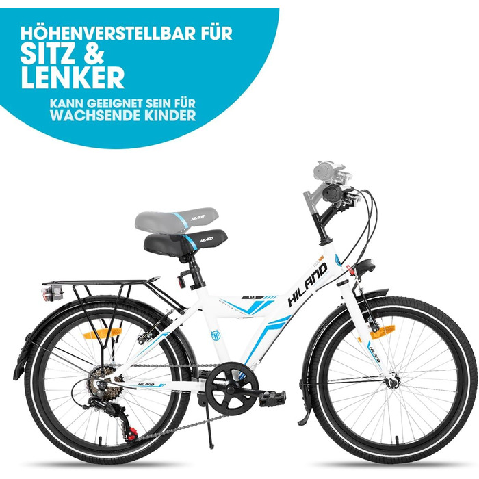 Дитячий гірський велосипед HILAND 20-24 дюйми з 6-швидкісними передачами, MTB для хлопчиків та дівчаток з підніжкою, чорно-білий велосипед білий - 20 дюймів 20 дюймів