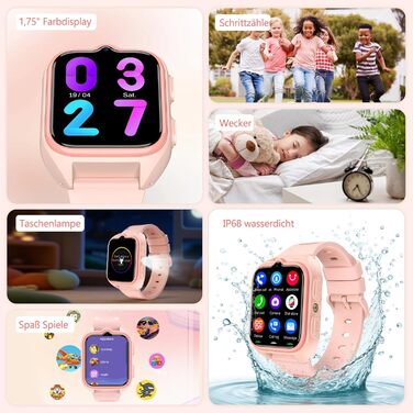 Розумний годинник IOWODO для дітей, годинник з функціями 4G та екстреним викликом SOS, LBSWiFiGPS-трекер, батарея 800 мАг 5 днів роботи, водонепроникність IP67, шкільний режим та навчальні ігри, дитячий годинник для хлопчиків та дівчаток, 4G - рожевий
