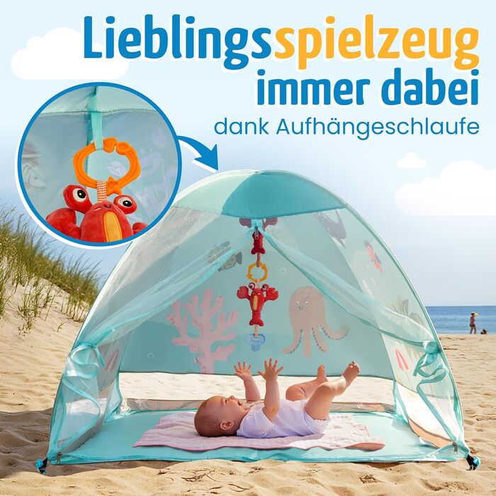 Пляжний намет із захистом від ультрафіолету 50 для дітей, немовлят та малюків розкладний пляжний намет із вітрозахисною плівкою, сумкою для перенесення та кілочками сонцезахисний тент, малий (UnderwaterLife)