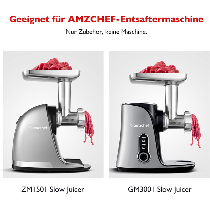 Аксесуари для м'ясорубки AMZCHEF для повільної соковижималки ZM1501 & GM3001 - ZM1501 Аксесуари - GM3001 Аксесуари - Без машини, в комплекті лише аксесуари - 3 леза, 4 ріжучі диски, 3 куточки для начинки ковбаси