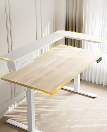 Електричний стіл OffiGo з регульованою висотою, шухлядою та USB-портом, 120 x 60 см, ергономічний комп&39ютерний стіл для роботи сидячи та стоячи, клен 120 x 60 см, бежевий