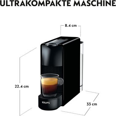 Кавоварка в капсулах Nespresso Krups XN1108 Essenza 14 капсул 19 бар Режим енергозбереження 1260 Вт 0,6 л 8,03 х 3,31 х 12,99 см чорний Клас енергоспоживання A Чорний без піноутворювача молока Одинарний