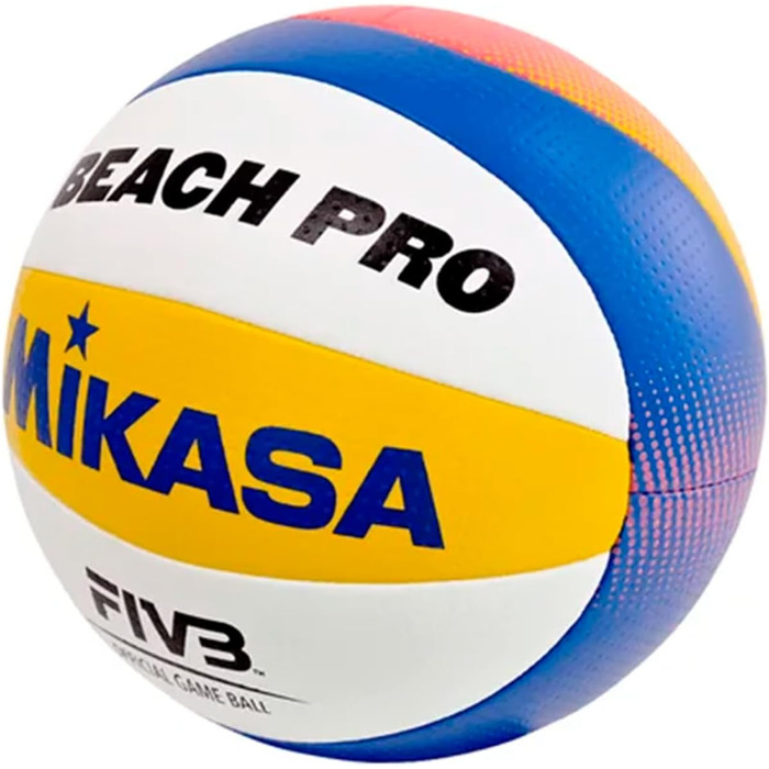 М'яч для пляжного волейболу Mikasa Beach Pro BV550C (FIVB Approved), Професійний, Розмір 5, 10 панелей, Водонепроникний, Синьо-біло-жовтий