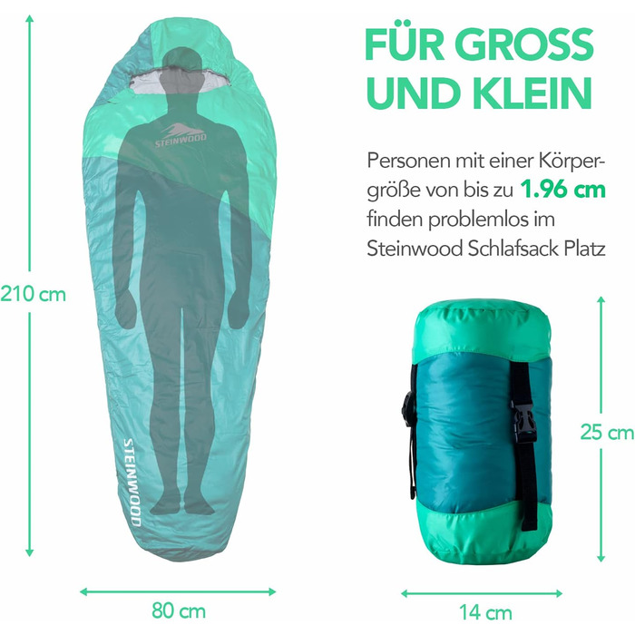 Спальний мішок Steinwood Premium, надзвичайно широкий, 3-4 сезони, 210 см - спальний мішок для вулиці, спальний мішок для мами, спальний мішок-кабінка, літній - зелений - двостороння блискавка
