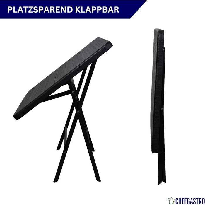 Складаний балконний стіл 78x78 см, водонепроникний садовий стіл для 4 осіб, пластиковий, під дерево, чорний, кемпінговий стіл, вуличний складний стіл, невеликі меблі для балкону, бістро, сад, тераса, балкон, під дерево, чорний