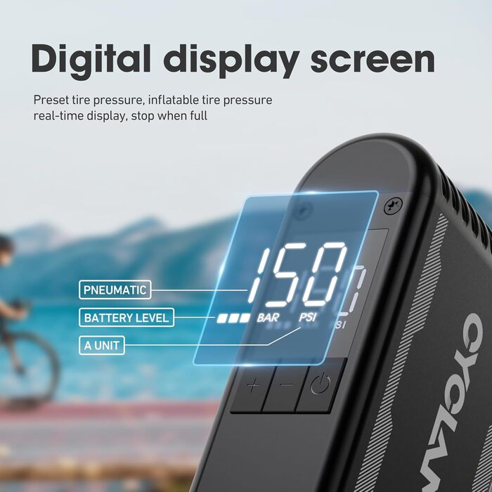 Велосипедний насос, міні-електричний A2MAX, 85x50x32 мм, 10.3 бар / 150 PSI, алюмінієвий сплав, чорний