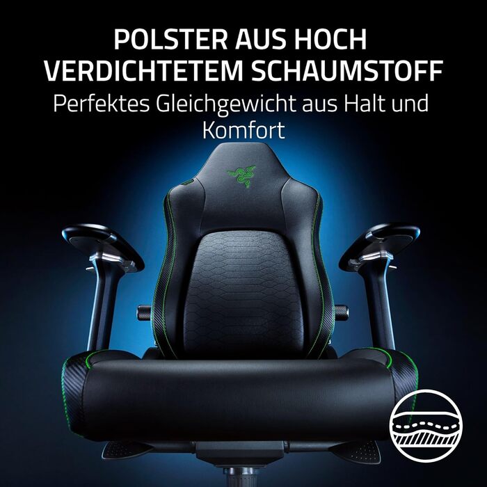 Ігрове крісло з адаптивною поперековою підтримкою (амортизація з піноматеріалу високої щільності, екологічно чиста шкіра EPU без розчинників, 4D підлокітники) Чорний Чорний Iskur V2, 2 -
