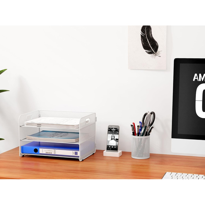 Металевий офісний органайзер EasyPAG A4 з 3 відділеннями, тримач для документів, лоток для файлів, тримач для журналів, лоток для листів, органайзер для паперових журналів, білий, 33,5 x 24 x 21 см