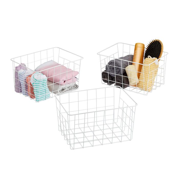 Набір із 3 дротяних кошиків Relaxdays, прямокутний, сітчастий кошик для зберігання, ВШХ 15,5 x 28 x 20 см, декоративний металевий кошик, білий