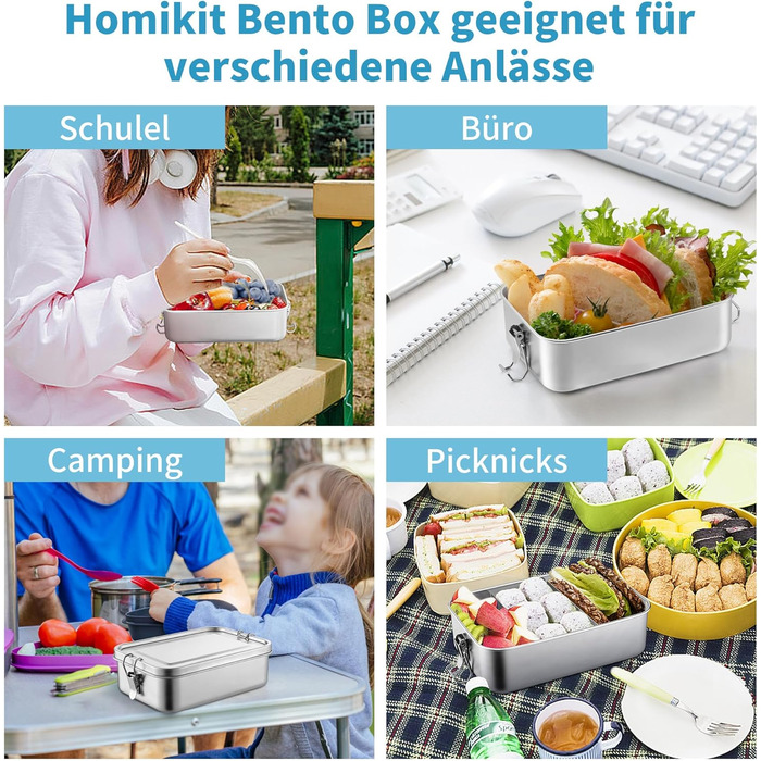 Ланчбокс Homikit з нержавіючої сталі, 850 мл, з двома відділеннями та сумкою для дітей та дорослих. Герметичний контейнер для сніданку/обіду для школи, офісу та подорожей. Можна мити в посудомийній машині.
