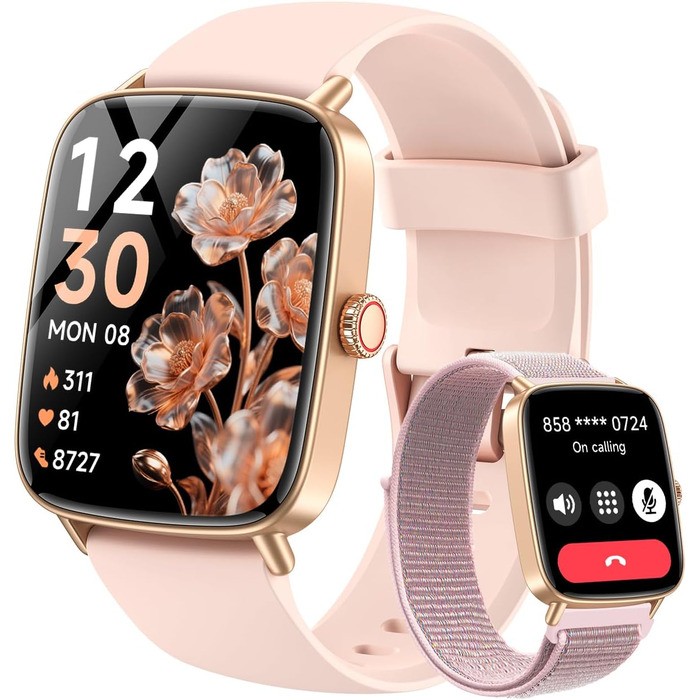 Жіночий смарт-годинник Gydom з функцією телефону 1,85 дюйма HD 2 браслети фітнес-годинник фітнес-трекер серцевого ритму/SpO2/сон/IP68 водонепроникний спортивний годинник крокомір для Android iOS рожевий 1,85 рожевий